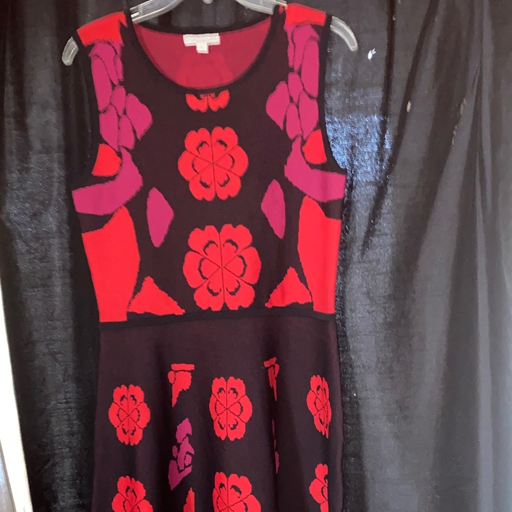 New York & Company Black Dress with Red and Pink Floral Pattern